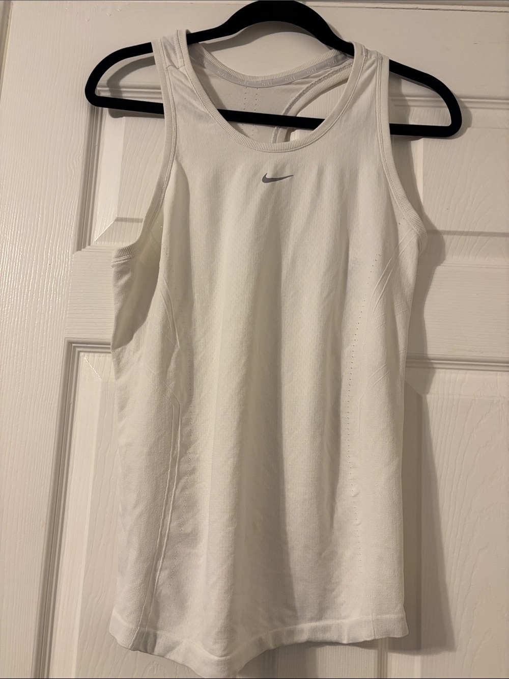 Nike White Athletic Racerback Tank with Silver Swoosh
